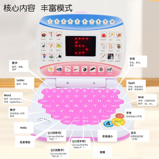 Jiashi 25 simulated computer early education children's notebook model display screen English language point reading learning machine Blue* English version early education learning machine