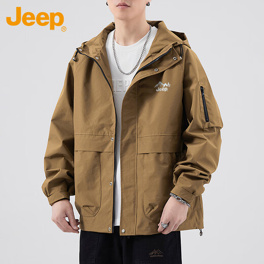 Jeep (JEEP) jacket men's coat autumn and winter casual workwear loose assault hooded clothing men's coffee color XL