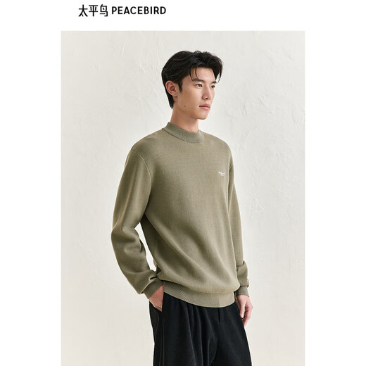 PEACEBIRD Men's Casual Sweater Winter Composite Snow Mountain Mink Contrast Color Embroidery Inner Sweater Men Gray Brown Batch M