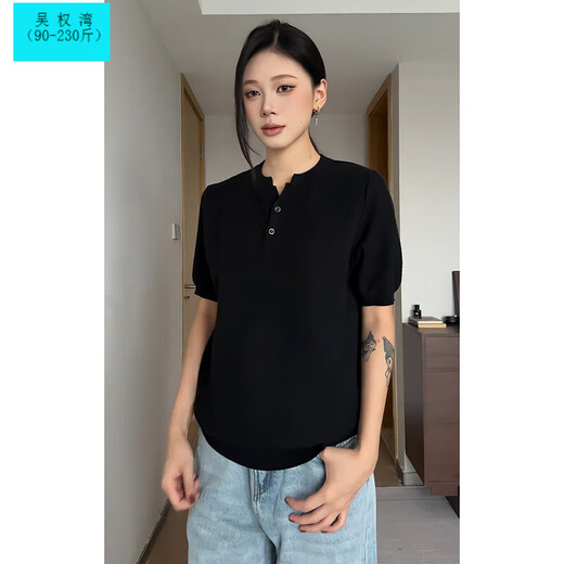 Wu Quanwan resin-breasted short-sleeved polo shirt for men, old-money style T-shirt, soft and waxy knitted loose Henry collar half-sleeve, oatmeal gray upgraded version Oatmeal gray upgraded version L Collection and purchase priority delivery