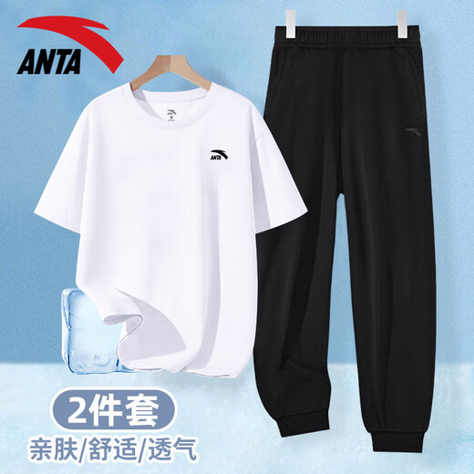 Anta Casual Sports Set para mujeres 2025 Summer Nuevo algodón de algodón Camiseta de manga corta pantalones Sportswear suelto set [set] -5 yocao verde m/165