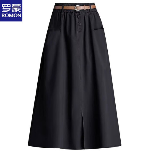 罗蒙（ROMON）卡其色美式工装半身裙女2025夏季休闲伞裙宽松薄款显瘦a字裙子 卡其色 【送腰带】 M 【建议90-105斤】