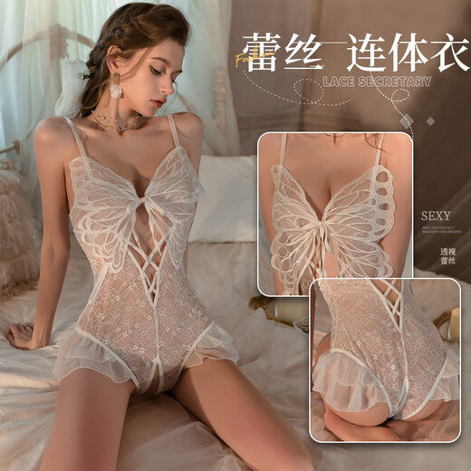 Sexy Onesie 2024 Neuer Stil Flirtung Unterwäsche Anzug großer Größe Uniform Passion Pyjamas 9892 Schmetterling Spitzendreher Anlagen Weißer Durchschnittsgröße Empfohlenes Gewicht 80-120jin [Jin entspricht 0,5 kg]