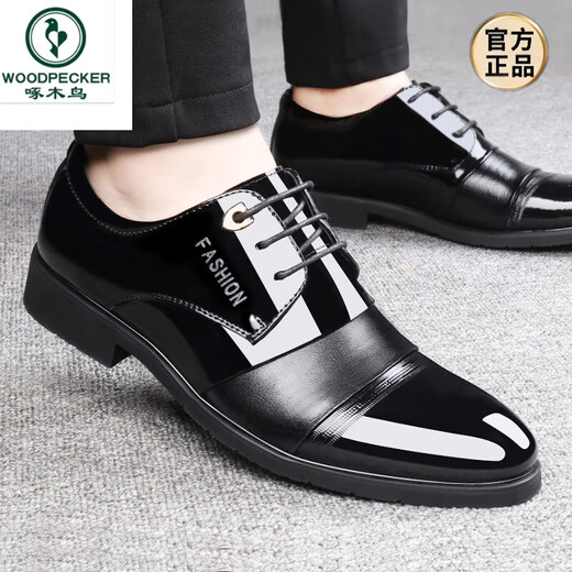 Zapatos de cuero de carpintero de carpintero de cuero genuino de cuero para hombres transpirables negocios informal de la versión coreana que mejora el ropa formal británica zapatos de boda puntiagudos 9905-negros 38