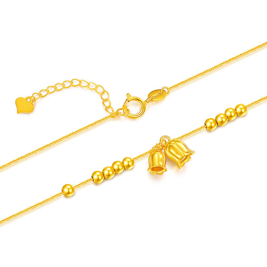 Mengjinyuan 18K gold necklace with lily of the valley and small gold beads set chain with color gold AU750 as a birthday gift for girlfriend. Weighs about 1.55g. Chain length is about 45cm.