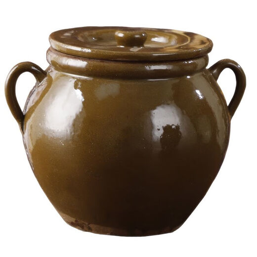 An Junsheng lard jar, old-fashioned clay pottery with lid, household ceramic jar, high temperature resistant oil jar, large capacity pickle jar, sauce jar, double lifting ears, water capacity 5Jin Jin is equal to 0.5kg