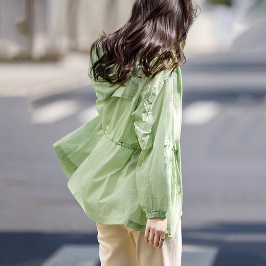 
TOUCH MISS Fashion Loose Thin Jacket Women's 2025 Summer New Slim Breathable Thin Small Top Hooded Sunscreen Clothes Green XL