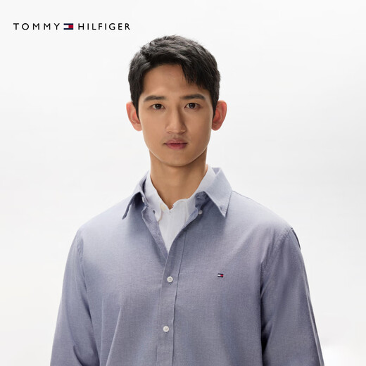 Tommy Hilfiger autumn and winter men's lightweight Oxford textile casual commuting plaid Asian version long-sleeved shirt shirt jacket solid color Oxford textile dark gray DW5 2XL (recommended 180-200Jin Jin equals 0.5 kg)