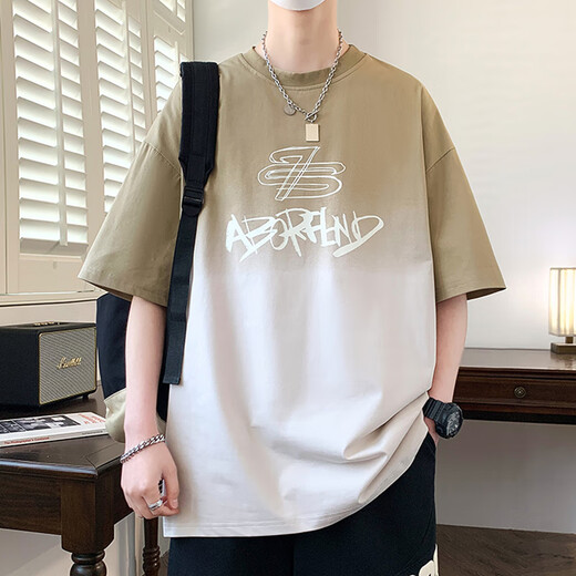 叮噜鱼宽松男士短袖重磅渐变冰丝t恤男潮流潮牌夏季大码男装半袖体恤上 3523红色 M 约90-115斤可穿