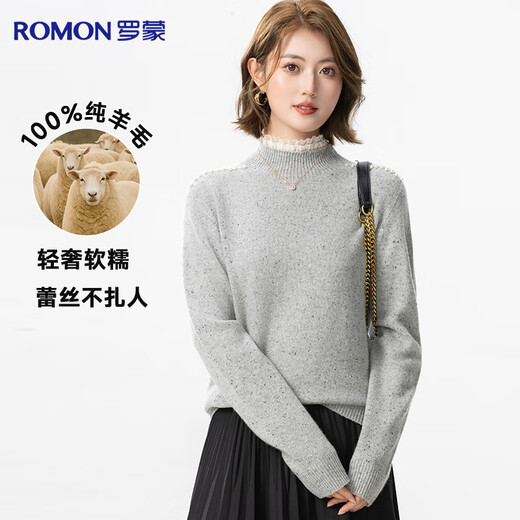 Lomon [100% lana] Pure Cardigan Ladies Lace Half Turtleneck Otoño e invierno Nuevo suéter de suéter de punto para mujeres para mujeres