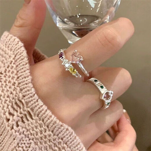 Dutrieux Girl Herz voller rosa Liebesring für Frauen Ins Nischenöffnung ein verstellbares Indexfinger Ring Bester Freund Ringliebhaber M1047+M1048 Ring 2 Stück Set Set