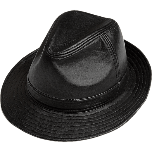 Wild Plum Spring and Autumn Genuine Leather Hat Men's Sheepskin Siren Hat British Big Brim Gentleman Hat Winter Middle-aged and Old Leather Hat Trendy Hat Black 57--58