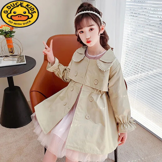 G.DUCKKIDS Girls Spring and Autumn Trench Coat 2025 New Mid-Length Style Fashionable Medium Large Children Princess Pink Autumn Clothes Children Pink [Spring and Autumn Style] 160 cm Suitable for 150-160cm Ages 11-12 years old