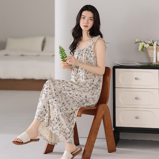Nightgown for ladies 2025 new summer cool modal pajamas with chest pads for summer, high-end and sweet, super soft to wear [XX-12003D] Women's style with chest pads for florals M (recommended 80-100Jin [Jin equals 0.5 kg])