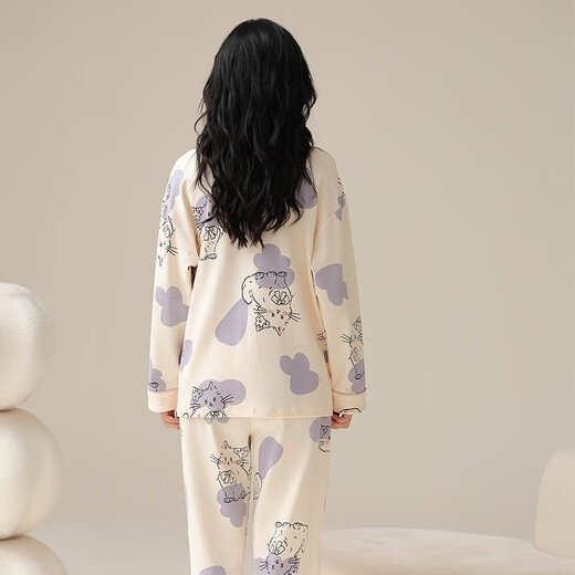 Katzenmann Frauen-Pyjama Frauen reine Baumwoll-Sommer-Sommer-Langarm-Strickjacke Frauen-Pyjama Set 2025 Neues Revers Cute Style Home Clothing