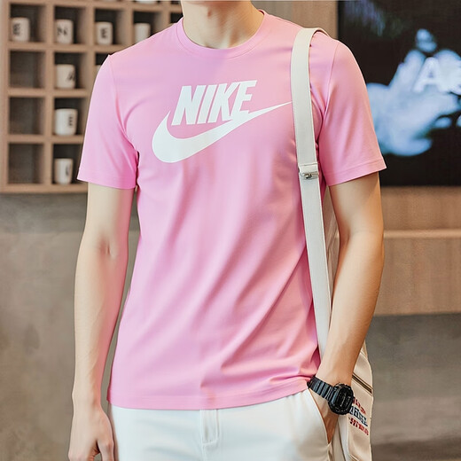 Nike (NIKE) short-sleeved men's 25 summer new sportswear casual half-sleeved breathable running fitness suit trendy round neck T-shirt Cotton skin-friendly/rise powder/hot-promoting style L [175] Weight 130~150Jin [Jin equals 0.5 kg]
