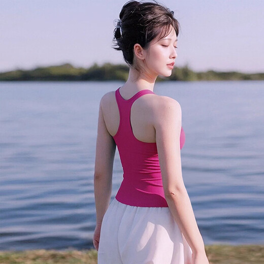 Shuangxiu yoga clothing set for women 2025 new high-end and beautiful I-shaped sports vest red Pilates training clothing yellow top + red pants suit L 110-120