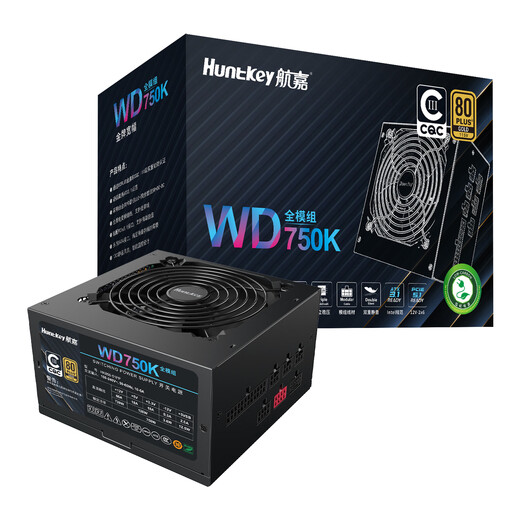 Huntkey WD750K Vollmodul Goldmedaille 750W Computer-Netzteil (80PLUS Goldmedaille/einzelne 60A/volle Spannung/LLC+SR+DC-DC/intelligente Temperaturregelung)