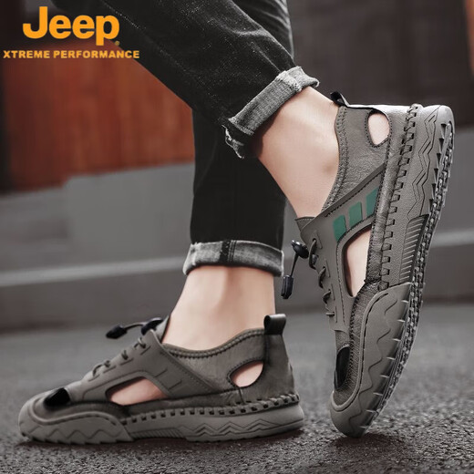 吉普（JEEP）凉鞋男2025年新款夏季男士外穿包头休闲防滑耐磨沙滩两用开车拖鞋 12033黑色 鸿运 40
