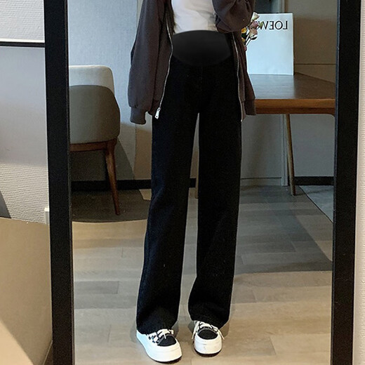 Cream Rabbit Maternity Jeans Spring and Autumn Outer Wear 2025 New Loose Wide Leg Pants Early Pregnancy Casual Belly Supporting Cigarette Straight Pants Spring and Autumn Style Black 2XL Recommended 150-170Jin Jin is equal to 0.5 kg