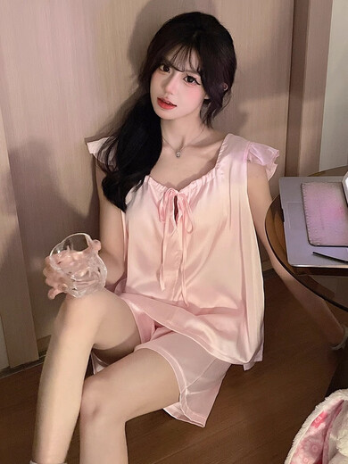 Modal ice silk pajamas for women in summer 2025 new Xiaofei cuffs chest pad high-end women's large-size short-sleeved home clothing JDX_9227# vest cover apricot color (with fixed chest 2 XL