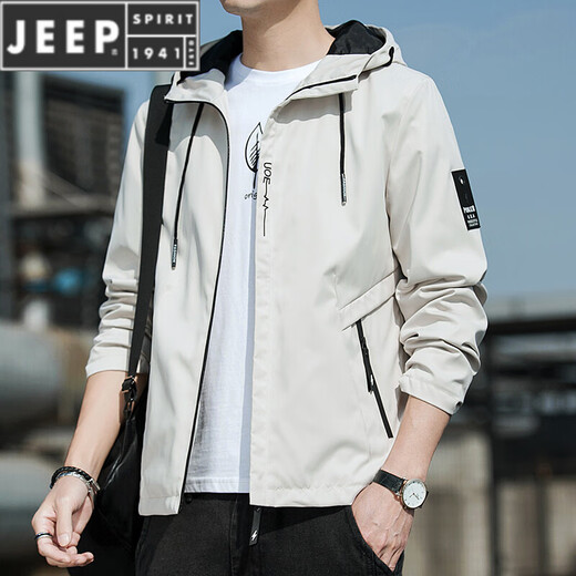 JEEP SPIRIT spring new men's hooded jacket loose thin solid color short jacket K12131 black M [recommended 100-110Jin [Jin equals 0.5 kg]]