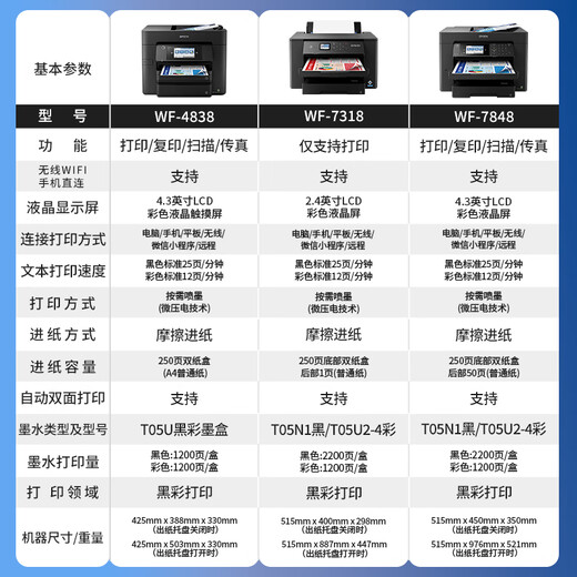 EPSON WF-4838/WF-7318/WF-7848 ЦВЕТНЫЙ СРЕДНИК A4/A3 Автоматическая двухсторонняя двухсторонняя печать WF-7318 [A3 Color Single/беспроводной двусторонний]]