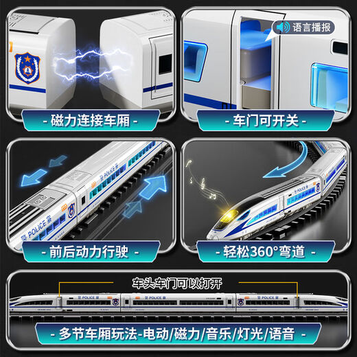 卡卡贝儿高铁玩具火车遥控合金复兴号动车模型玩具仿真和谐号儿童电动男孩 遥控行驶警察高铁双节