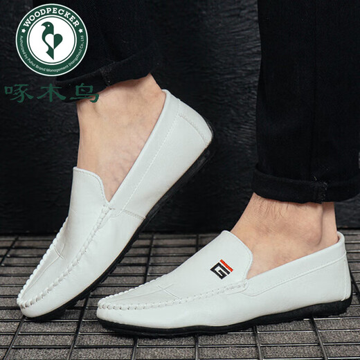 Specht 2025 Frühlings- und Herbst neue Bohnenhundschuhe Herrenlederschuhe koreanische Fahrschuhe Lazy Schuhe Soziale trendige Gelegenheitsschuhe für Männerschuhe schwarz 9880 39