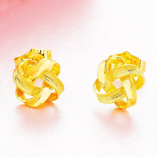 BMOI Old Phoenix 999 Gold Pure Gold 24K Gold Earrings Ruyi Knot Earrings Gold Simple Earrings Women's Fashion Hard Gold