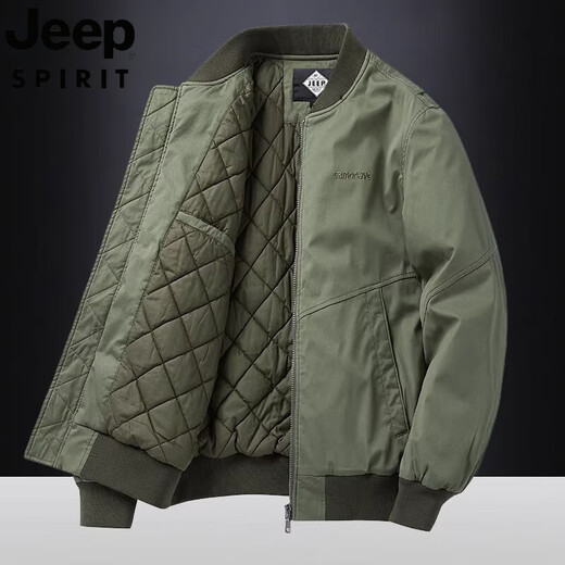 JEEP SPIRIT吉普2025年秋季棉衣男纯棉水洗夹棉加厚飞行员夹克休闲棒球领外套 9227军绿（夹棉厚款） 4XL 适合195至210斤