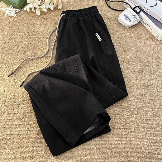 
Digada men's casual pants summer new thin style loose straight-through trousers men's breathable mesh ice silk pants men CJFS-6636 black 4XL (recommended 170-190Jin [Jin equals 0.5 kg])