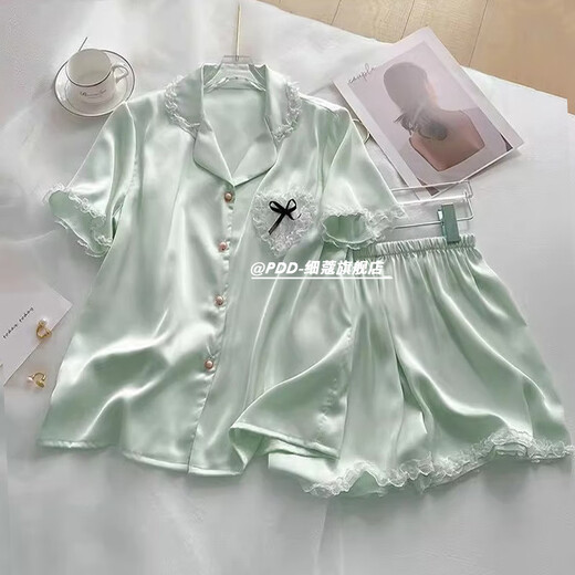 Zipjbxins Frühlings- und Herbst-Eis Silk Kurzarm-Shorts Pyjama Frauen Sommer Fühlen Sie sich lässige Heimbekleidungskleidung mit hoher Qualität-YFY-9901 m [Vorgeschlagen 80-100jin [Jin ist 0,5 kg]]