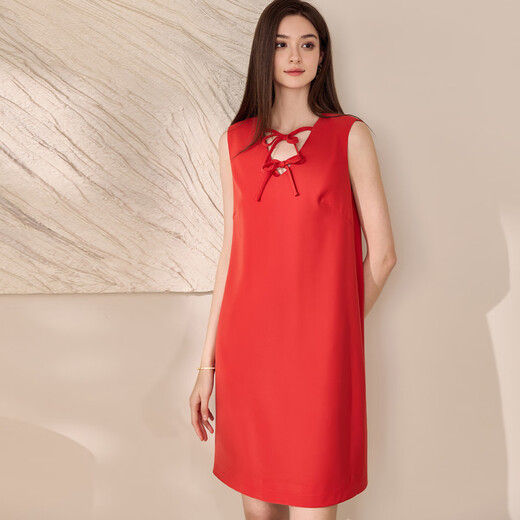Roeyshouse Royshouse ärmellose Kleid Frauen 2025 Sommer Bow Straight Kleid 11978 Orange Red XL