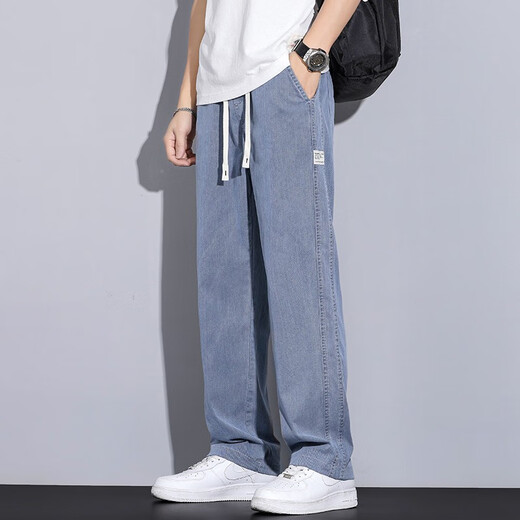 MONTAGUT Sommer Tencel Casual Hosen Männer 2025 Neue Dünne Drape Amerikanischen Trendy Eis Seide Lose Gerade Hosen Männer ck_1048 Blau M