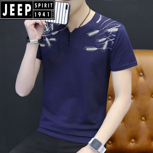 JEEP SPIRIT夏季V字领短袖t恤男装韩版半截袖内衬时尚透气凉感修身短袖衫汗衫 白色Q693短袖 M