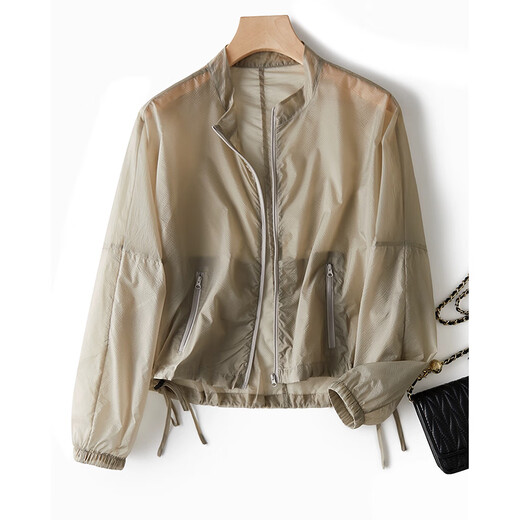 塔驰密司热夏轻薄长袖防晒衫女2025纯色下摆抽绳宽松外套潮 浅黄色 M