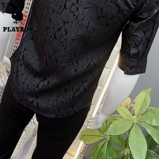 Playboy (PLAYBOY) trendy and versatile new jacquard fashion mid-sleeved shirt men's Korean casual simple shirt summer handsome slim 687 fashion black shirt XL suitable for 116-125 Jin [Jin equals 0.5 kg]