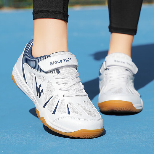 Double Star Bate Badminton Shoes for Boys and Girls 6-13 Years Old Autumn Mesh Breathable Sports Shoes Teenage Students Table Tennis Shoes White Blue 36