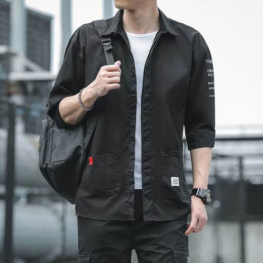 [Ropa de trabajo de estilo coreano] Camisa de siete hombres sueltos de siete puntos de manga larga de siete puntos de manga larga de manga de manga a media manga a media manga de verano 701 caki xl