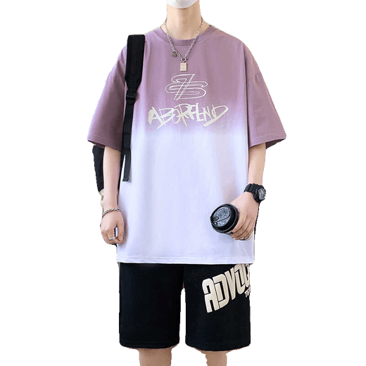 Jumingwei Summer Youth Trendy Cool à manches courtes à manches courtes pour garçons de 1215 ans Sports Sports Trendy Men's Vêtements 3523-5 Costume blanc [SHORSES COURTS + Shorts noirs] M (environ 75-100 Jin [Jin est égal à 0,5 kg]))