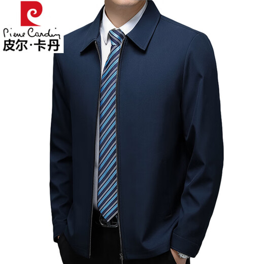 Pierre Cardin Cotton Jacket Men's 2025 Spring and Autumn Thin Men's Business Casual Executive Jacket Lapel Young Middle-aged Dad Men's Lapel 2329 Navy Blue XL - Recommended 130-145 Jin Jin equals 0.5 kg