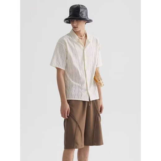 2025 hohles Kurzärmel-Hemd Japanische Hongkong-Stil Ins Lose Shirt Jungen Sommer Trendy vielseitige Freizeitjacke Aprikosen Farbe C679 Trendy Association 3xl