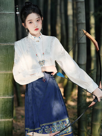 冉艺岚同款马面裙搭配的上衣新中式国风刺绣衬衫女2024春秋新款衬衣古风 12041白色上衣 S