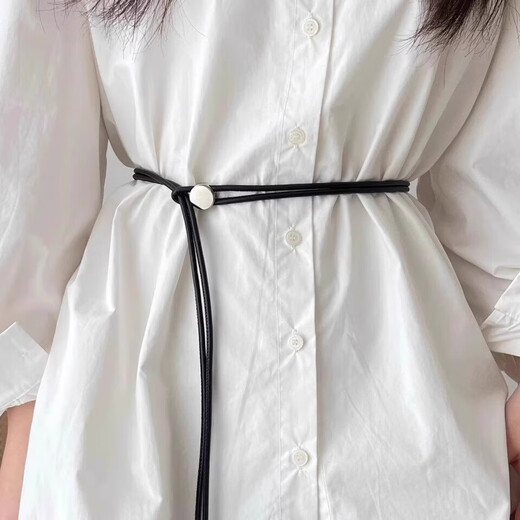 
2025 new belt women's skirt summer thin leather rope decorative dress black rope lengthened waist chain accessories leather rope belt-gold buckle-black