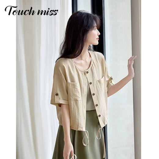 Tachimis Touch Miss Französische Nischenjacke für Frauen 2025 Sommer Neues Design Sinn für Pendler lässige und modische einfache einfache Kurzärmer-Frauenkleidung Khakis 100jin [Jin ist gleich 0,5 kg] oder weniger
