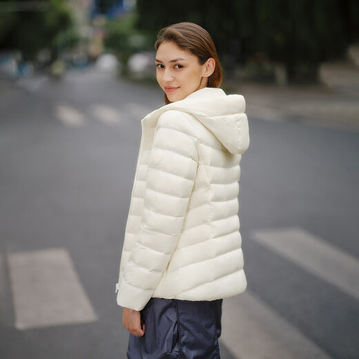 Tambor Lightweight Down Jacket Women's Short Hooded Versatile Casual Autumn and Winter Women's Jacket Light Cloud White M(165)