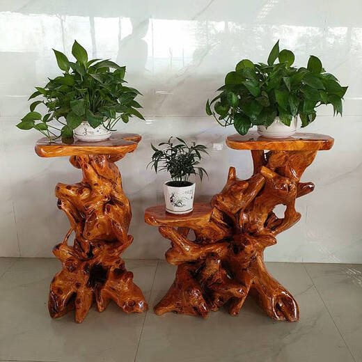 CLCEY天然根雕花架底座原木客厅中式盆景鱼缸架实木树根艺阳台摆件仿古 粉红色 16862香樟