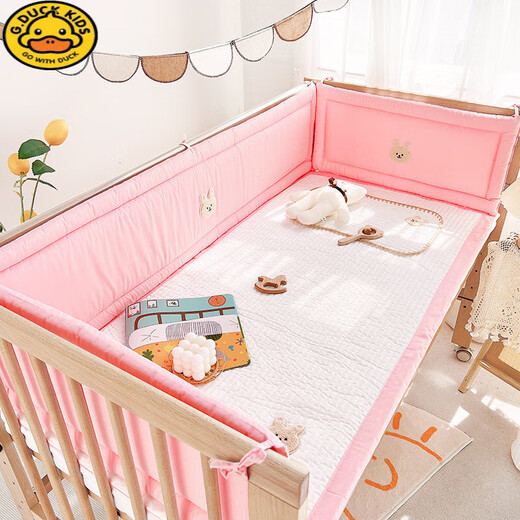 
G.DUCKKIDS crib bed fence soft pack pure cotton children's splicing bed guardrail fence anti-collision baby one-piece bed circumference heightened elegant gray (bear head pressing style) one piece length 180cm