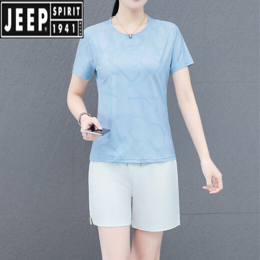 Jeep Spirit Schnell trocknend Kurzfilm Shorts Casual Sports-Anzug für Frauen Sommer Dünne Atmessanzug Badminton-Anzug Zwei-teiliger beige L (geeignet für 95-110jin [Jin ist gleich 0,5 kg])